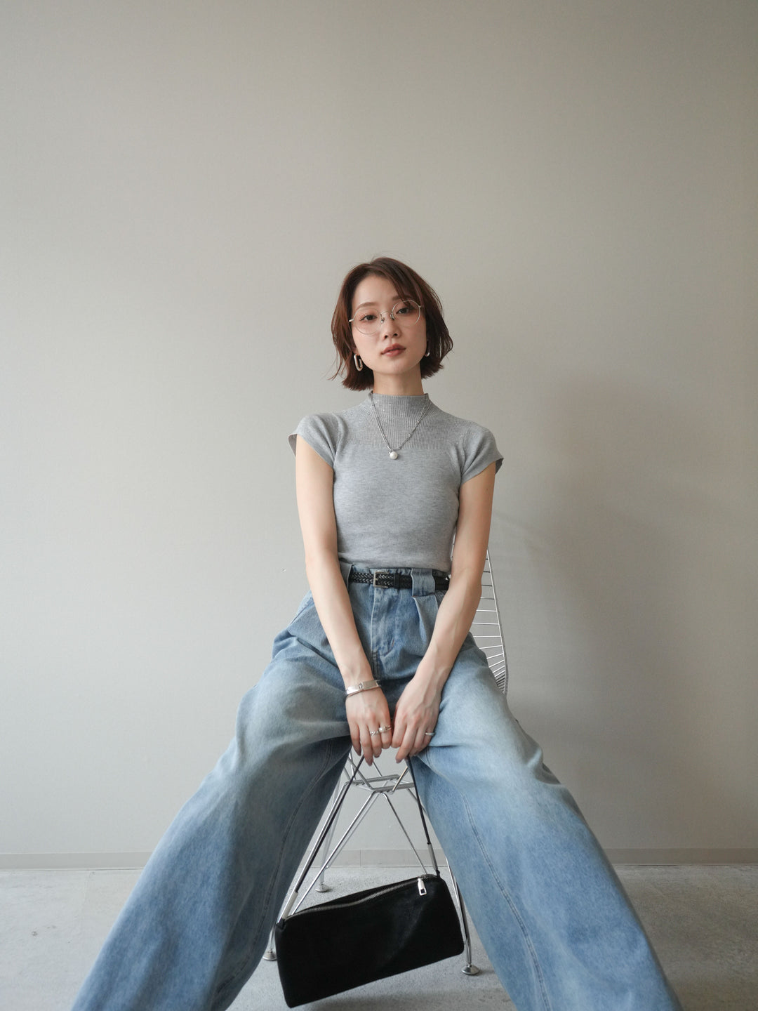 [SET]ビジューシアーフレンチニット+選べるアクセセット(2set)