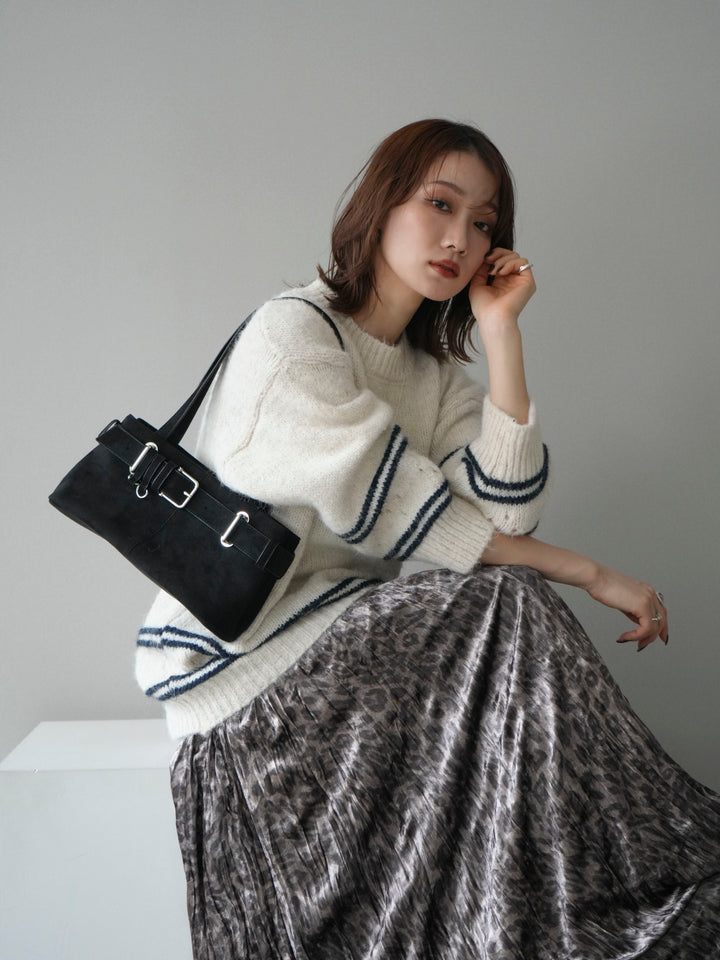 [SET]クルーネックラインボーダーニットプルオーバー+選べるアクセセット(2set)