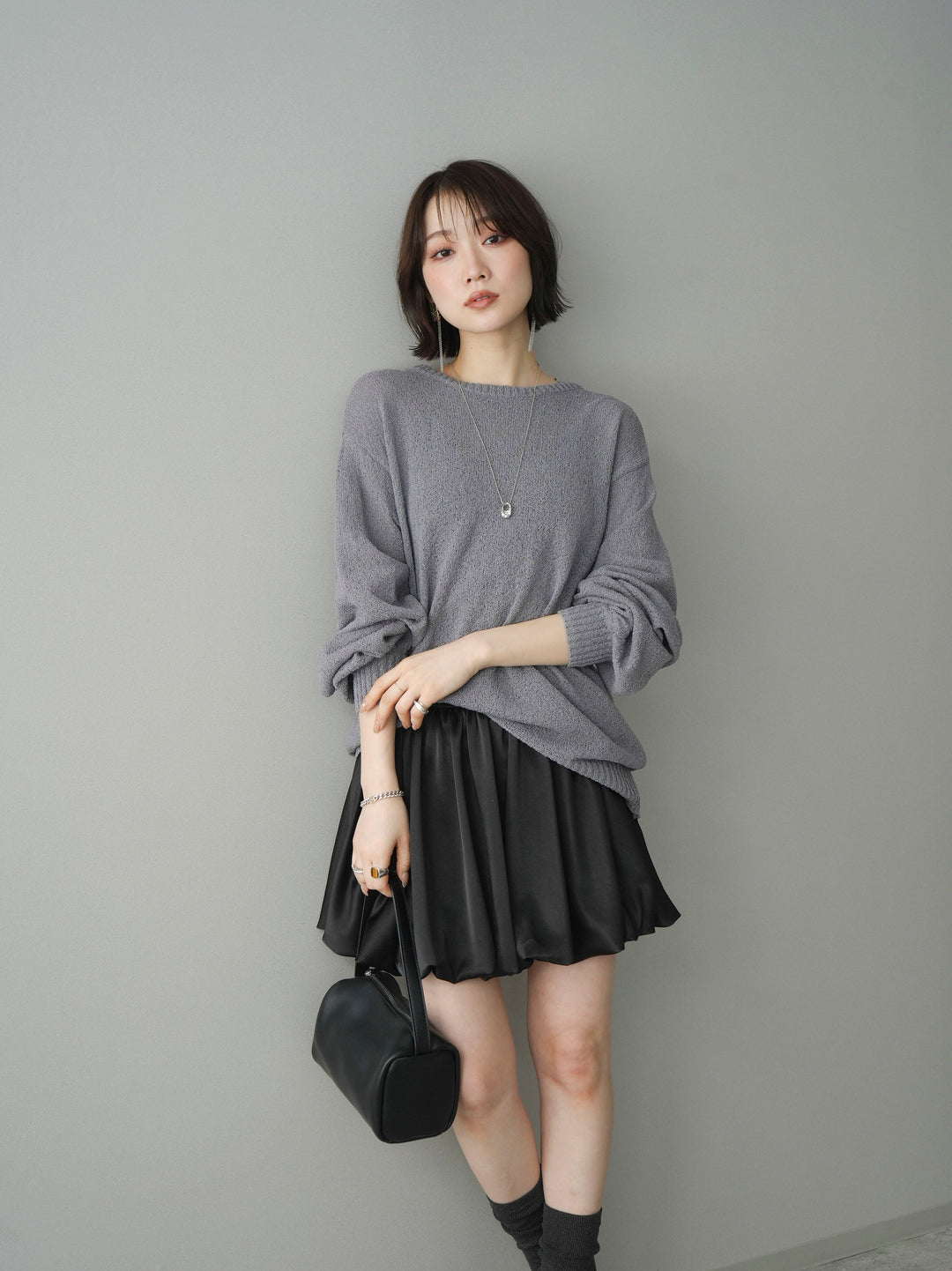 [予約]バックシアーフラワーレースニットプルオーバー/gray