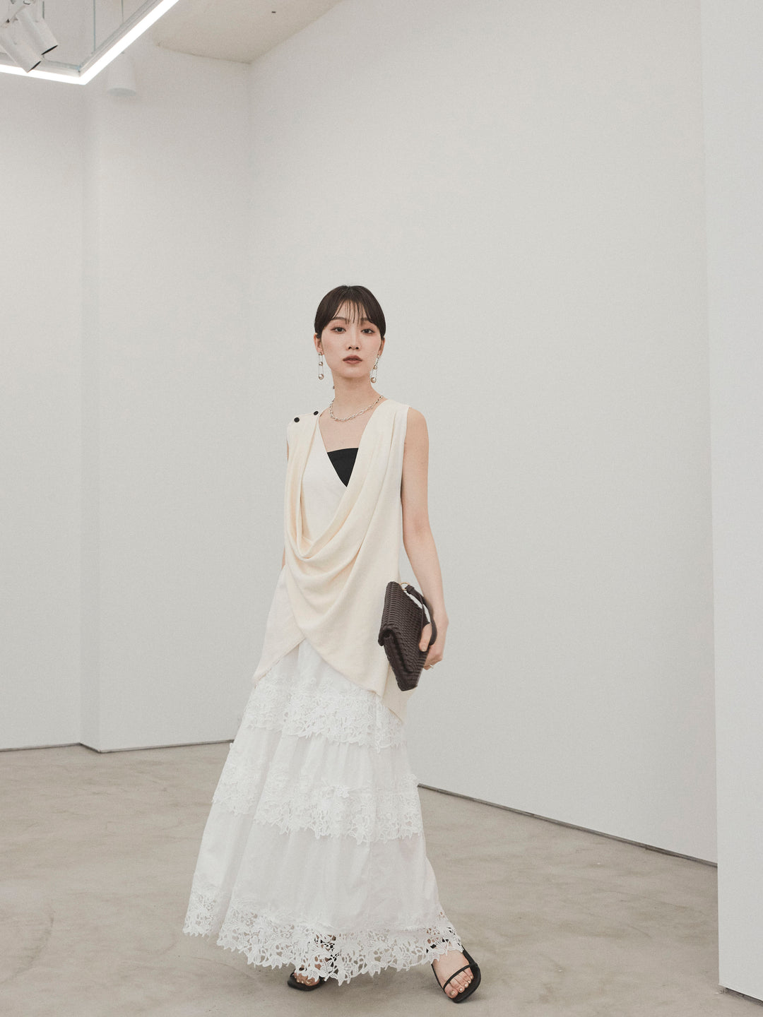 [予約]スカラップレースロングスカート/オフホワイト