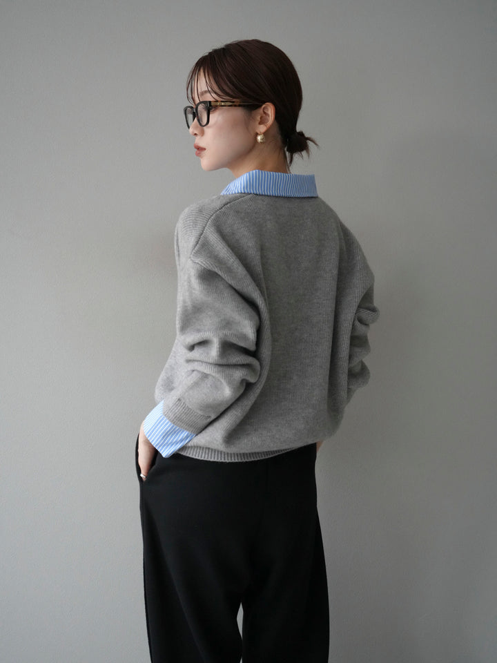 [SET]ストライプシャツレイヤードZIPニットカーディガン+ストライプシャツレイヤードZIPニットカーディガン(2set)