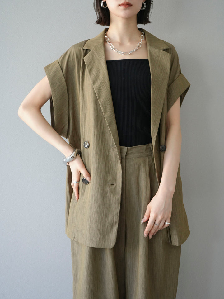 [予約]リネンライクノースリーブダブルジレ/グレージュ