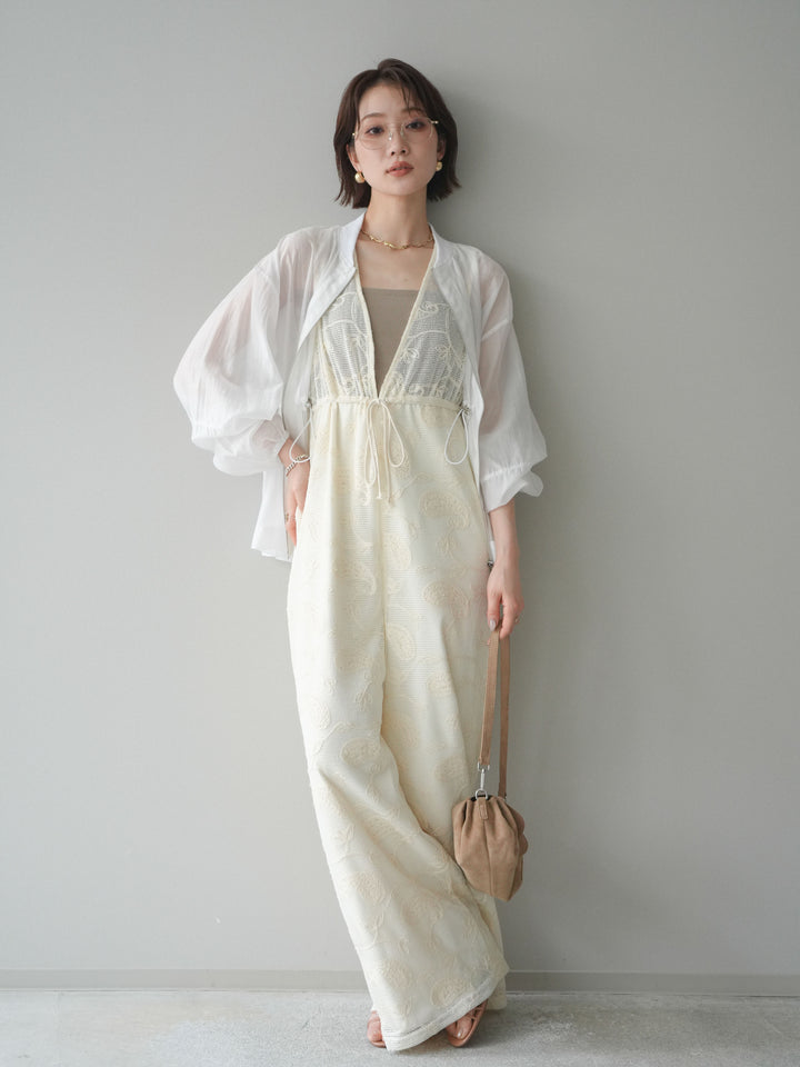 [SET]レース刺繍サロペット+ドロストシアーブルゾン(2set)