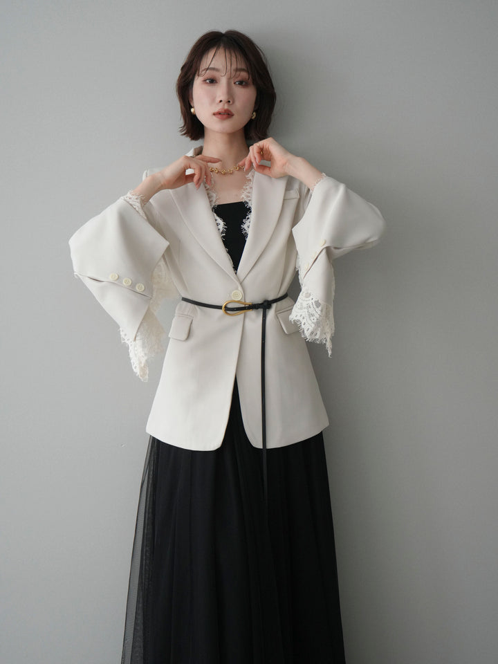 [SET]レースレイヤードスリットジャケット+チュールボリュームスカート(2set)