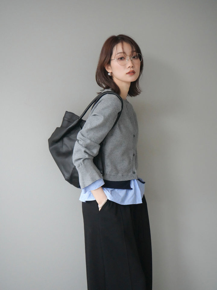 [予約]シャツ襟レイヤードニットカーディガン/gray