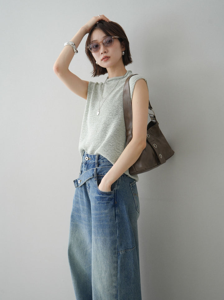 [予約]ノースリーブリネンタッチシアーニットプルオーバー/green