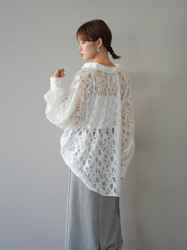 [SET]コードレースオーバーシャツ+デニムドッキングスウェットスカート(2set)