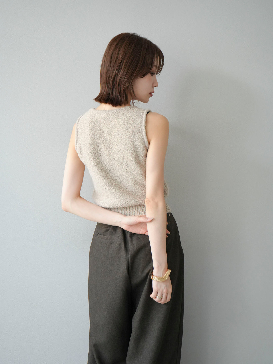 [予約]ブークレニットタンクトップ/ベージュ