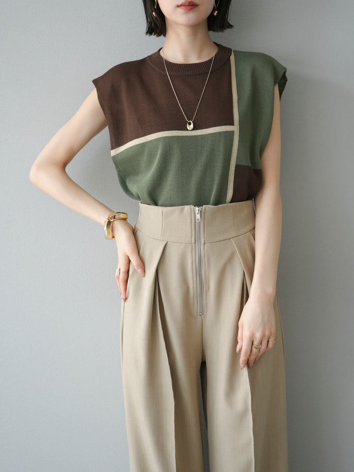 [SET] 同色系無袖針織套衫 + 可選飾品套裝（2 套）