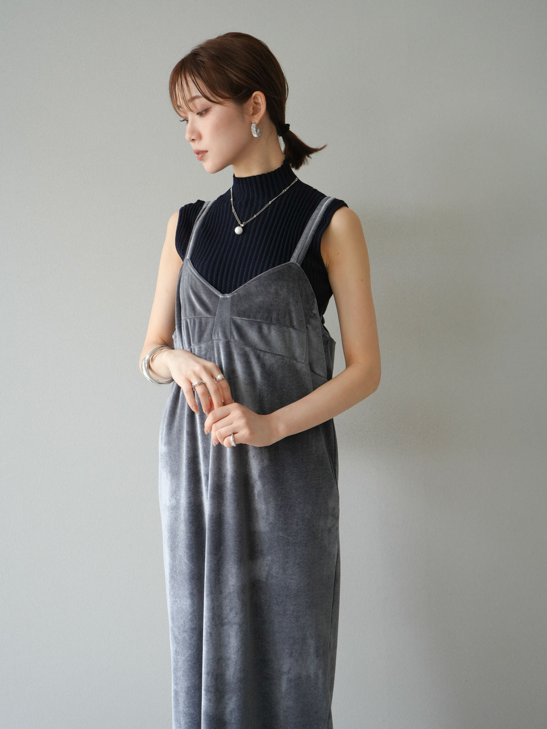[予約]ベロアビスチェキャミワンピース/グレー