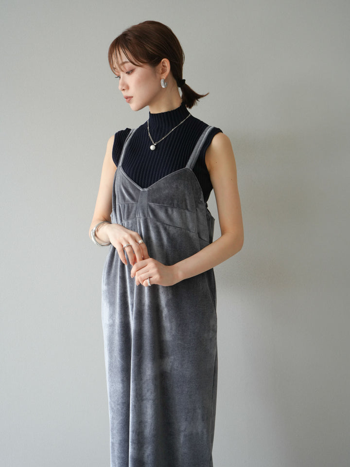 [予約]ベロアビスチェキャミワンピース/グレー