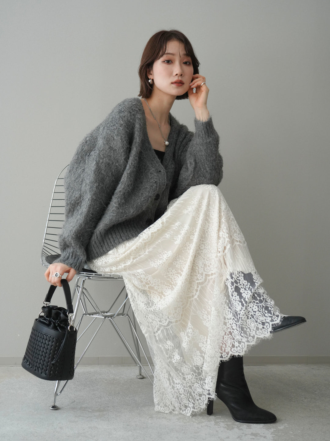 [予約]起毛シャギーニットカーディガン/gray