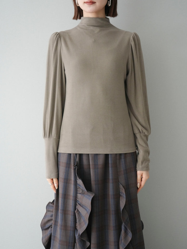 [予約]プチネックパワーショルダー起毛トップス/greige