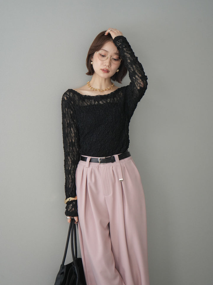 [予約]サイドギャザーレーストップス/black