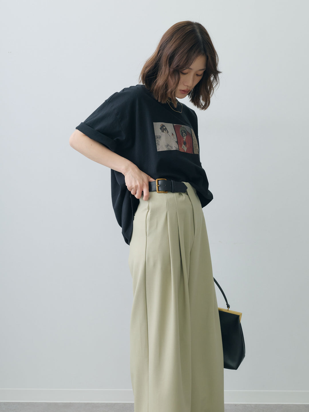 [SET]スリードッグフォトボックスTEE+アシンメトリーベルトタックワイドパンツ(2set)