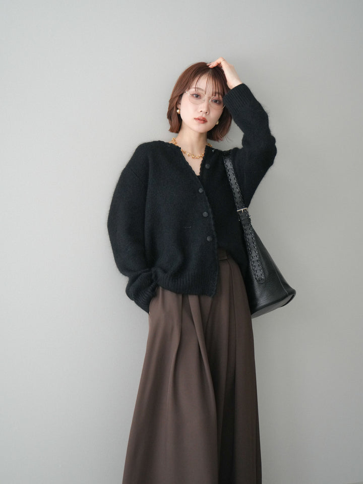 [SET]くるみボタンニットカーディガン+テープベルトタックバギーパンツ(2set)