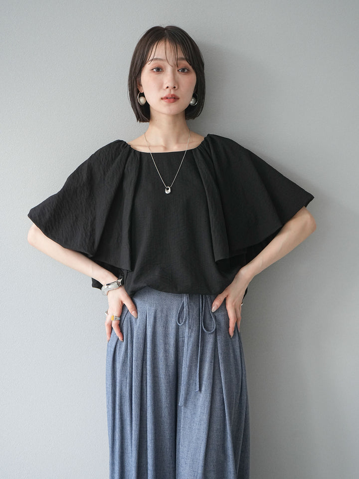 [予約]バルーンスリーブタックデザインブラウス/ブラック