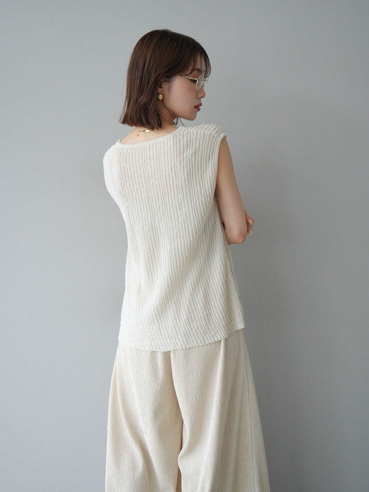 [SET] 波浪夏季針織背心+柳葉寬腿褲（2件套）