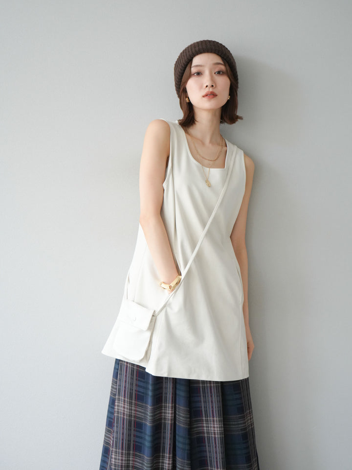 [予約]ショルダーポーチ付スウェードミニワンピース/アイボリー