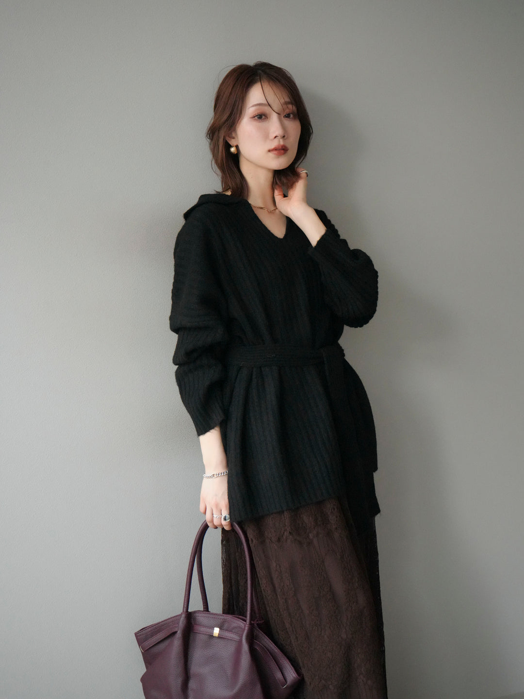 [予約]ワイドリブポロニットプルオーバー/black