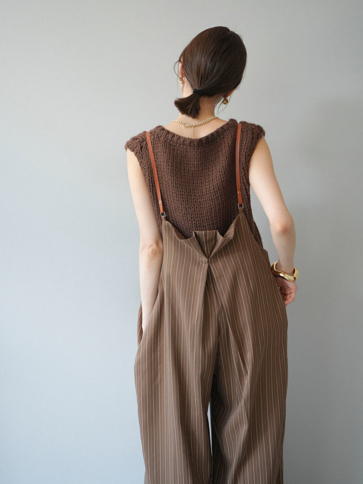 [予約]ヘリンボーンストライプサロペット/ブラウン