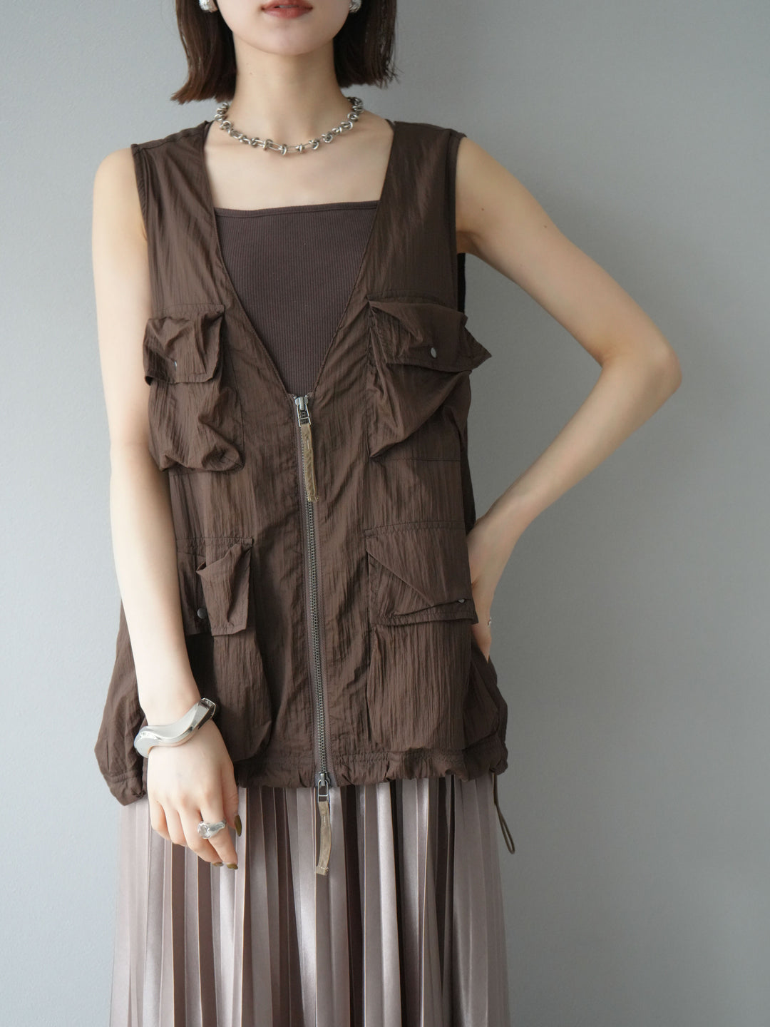 [予約]ナイロンBIGポケットシアーベスト/ブラウン