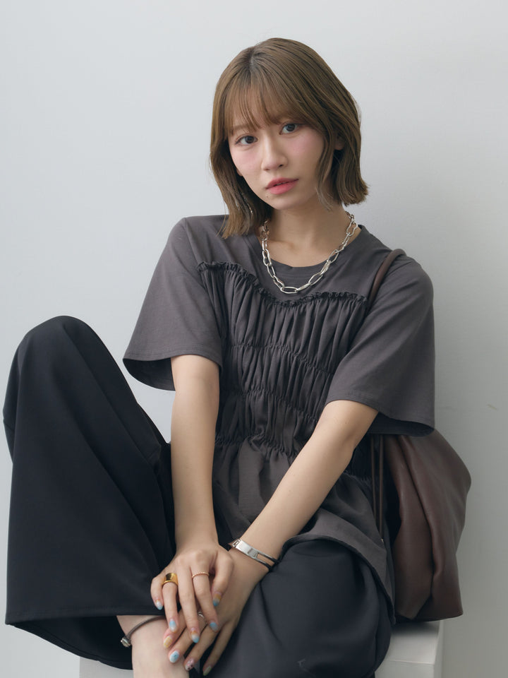 [SET]クールタッチシャーリングTEE+クレープデシンタックワイドパンツ(2set)