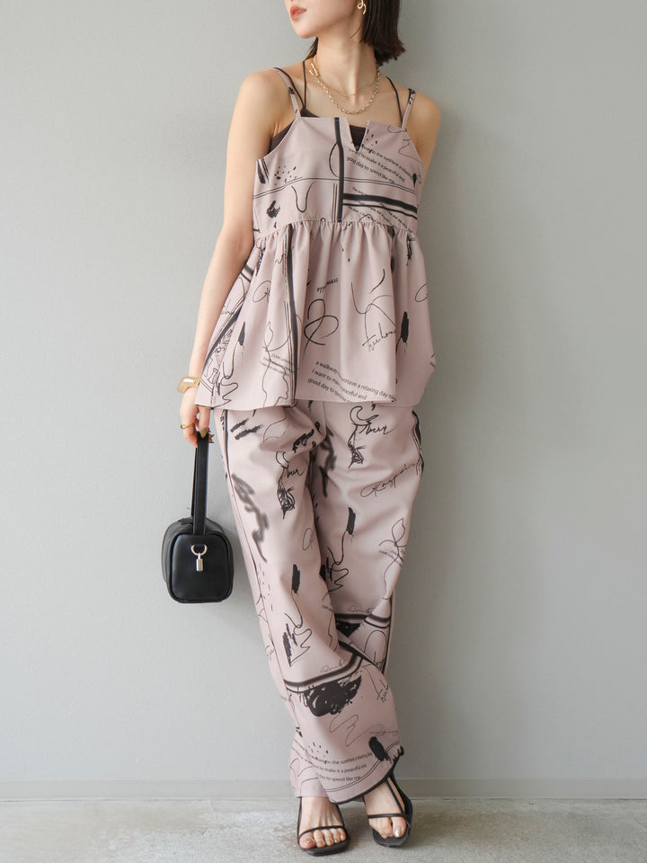 【預購】彩繪褶襉褲/米色