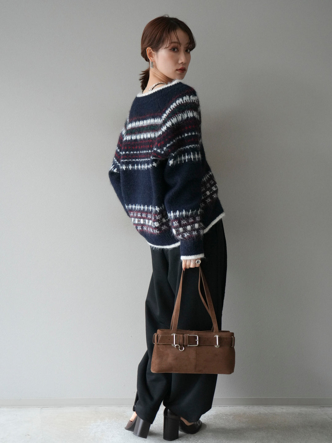 [SET]求心柄ウッドボタンニットカーディガン+2WAYデザインスウェットパンツ(2set)