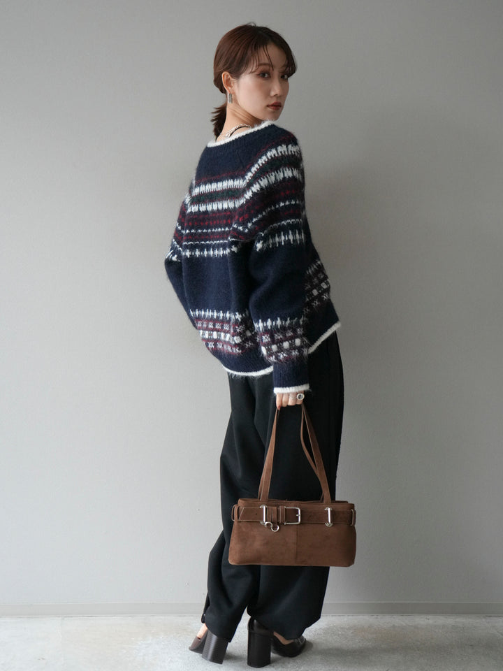 [SET]求心柄ウッドボタンニットカーディガン+2WAYデザインスウェットパンツ(2set)