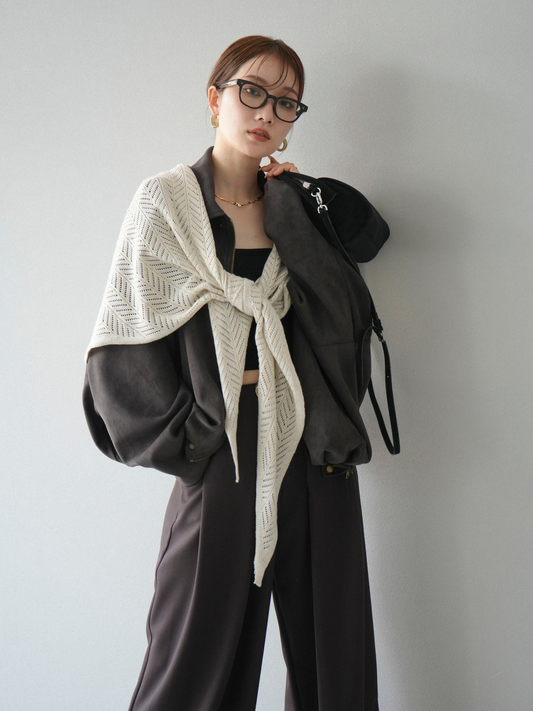 [SET] 麂皮外套+皮帶環設計寬褲（2套）