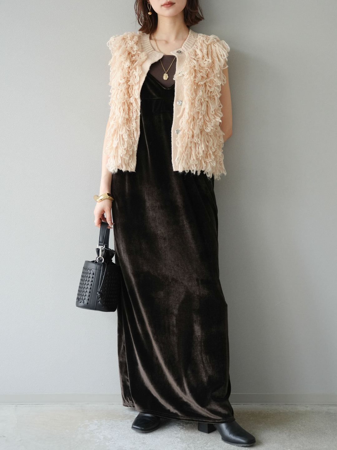 [予約]前開きループニットベスト/アイボリー