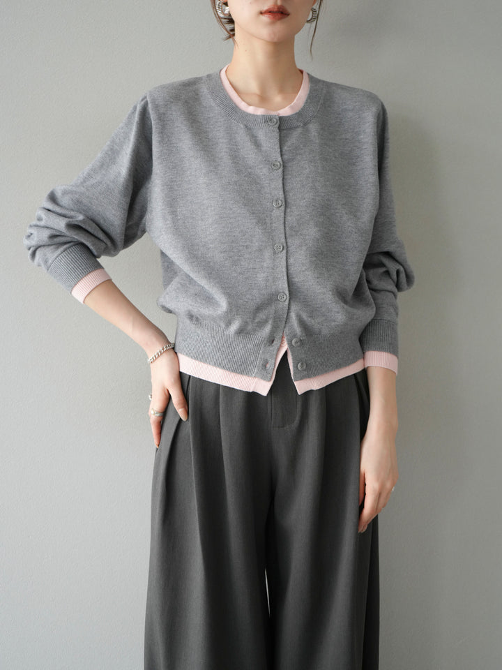 【SET】同色系疊穿開襟衫+雙褶寬褲（2件組）