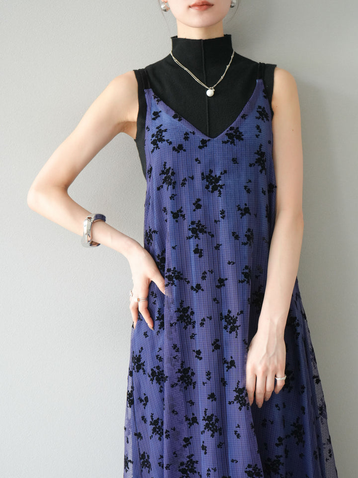 [予約]フロッキーチュールレイヤードベロアキャミワンピース/パープル