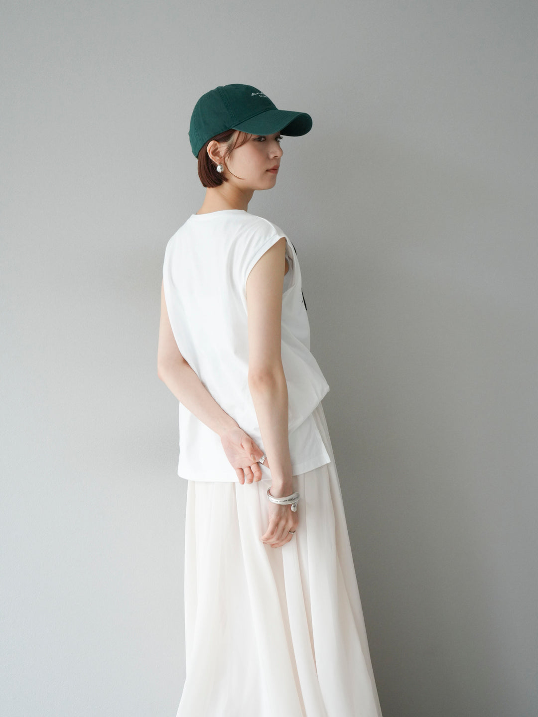 [SET] 繩繡法式袖T卹+雪紡喇叭裙（2件組）