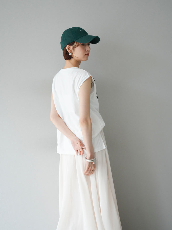 [SET] 繩繡法式袖T卹+雪紡喇叭裙（2件組）