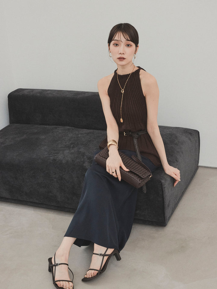 [SET]プリーツニットキャミソール+リラックスナロースカート(2set)