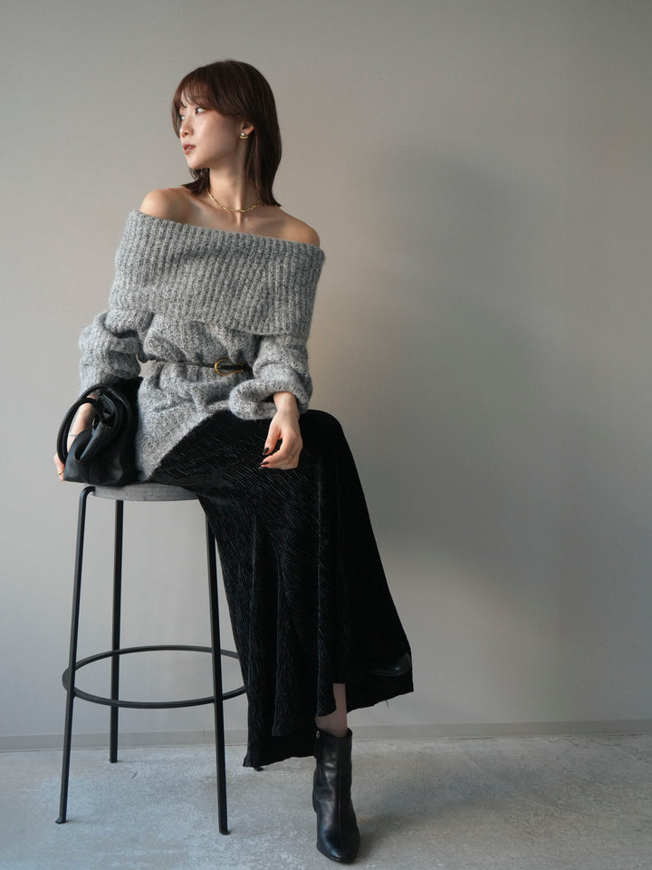 [予約]オフショルミックスニットプルオーバー/gray