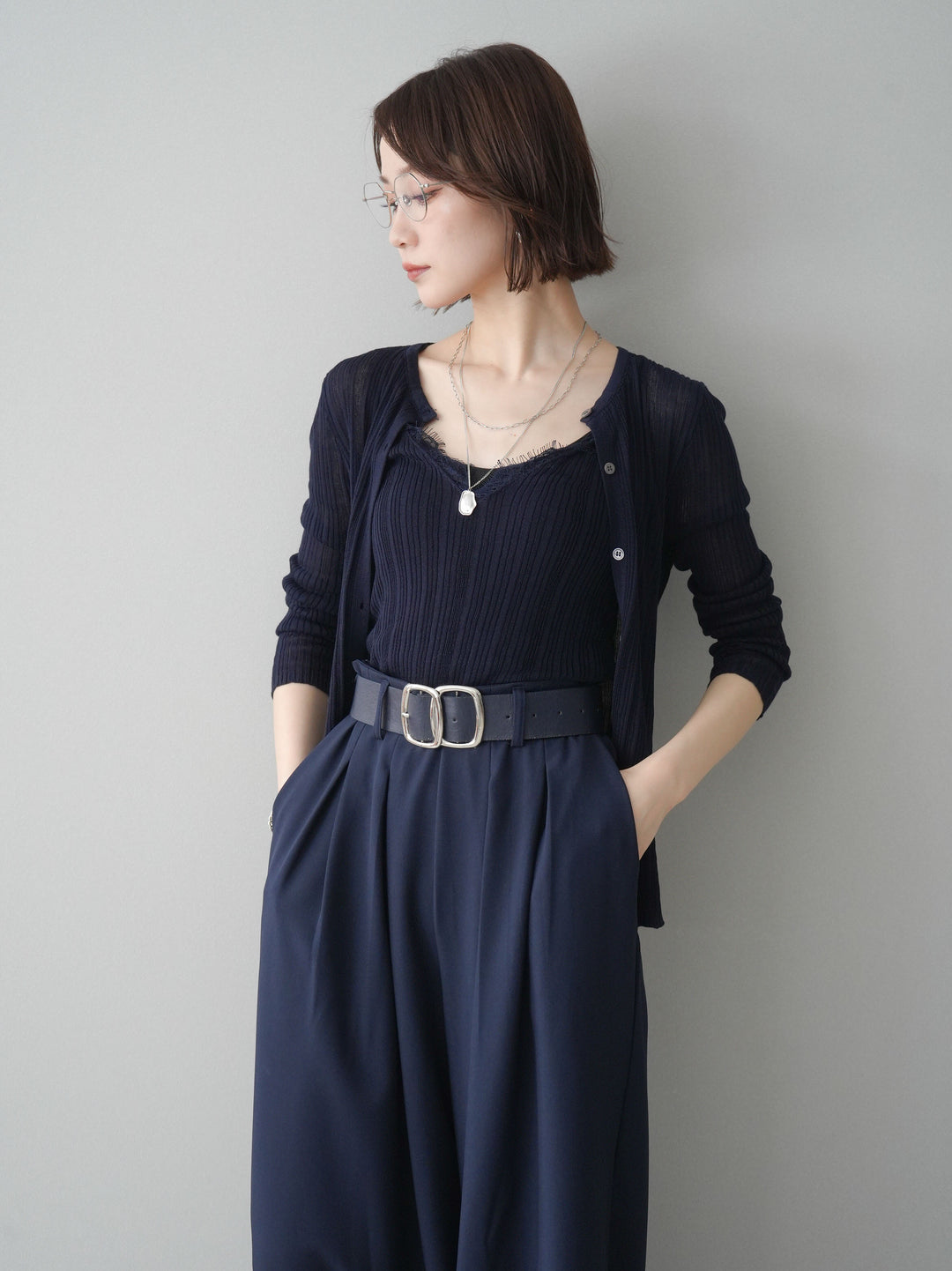 [予約]インナーレースキャミソール＆カーディガンアンサンブル/navy