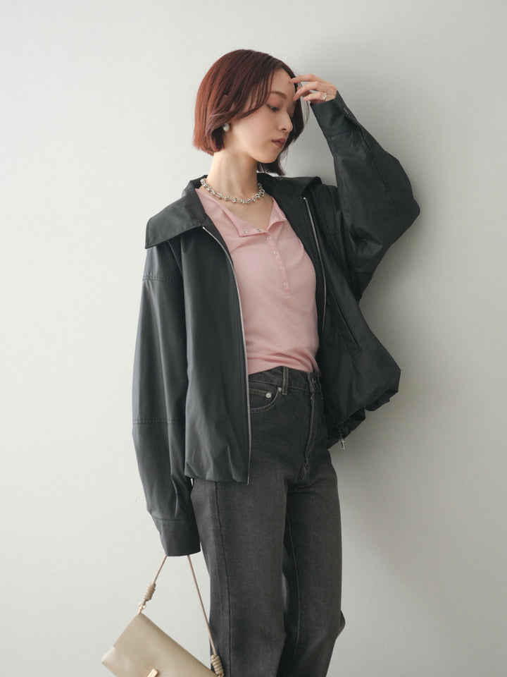 [予約]ウォッシャブルフェイクレザーバルーンジャケット/black