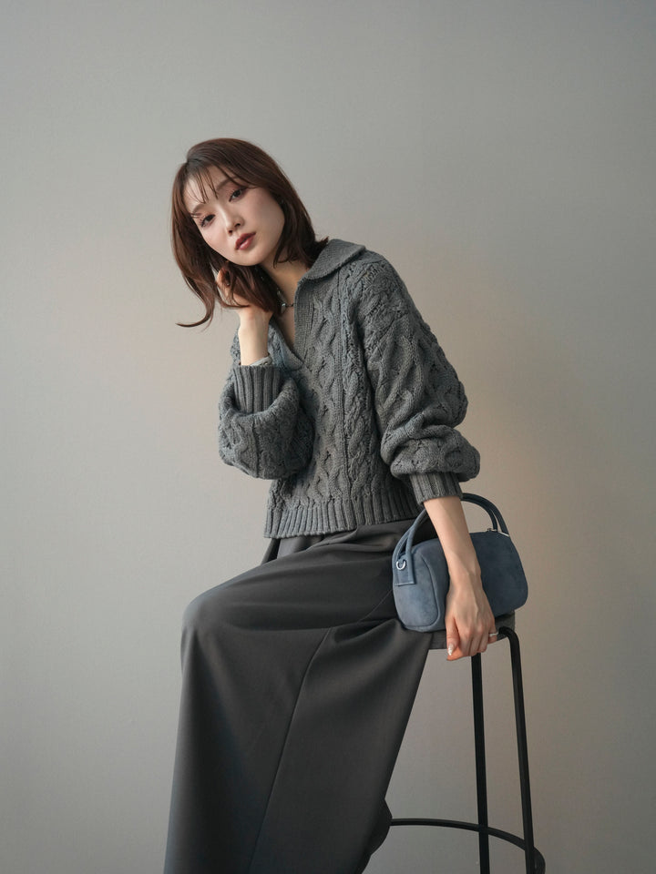 [SET]バルキーケーブルクロップド開襟プルオーバー+選べるアクセセット(2set)
