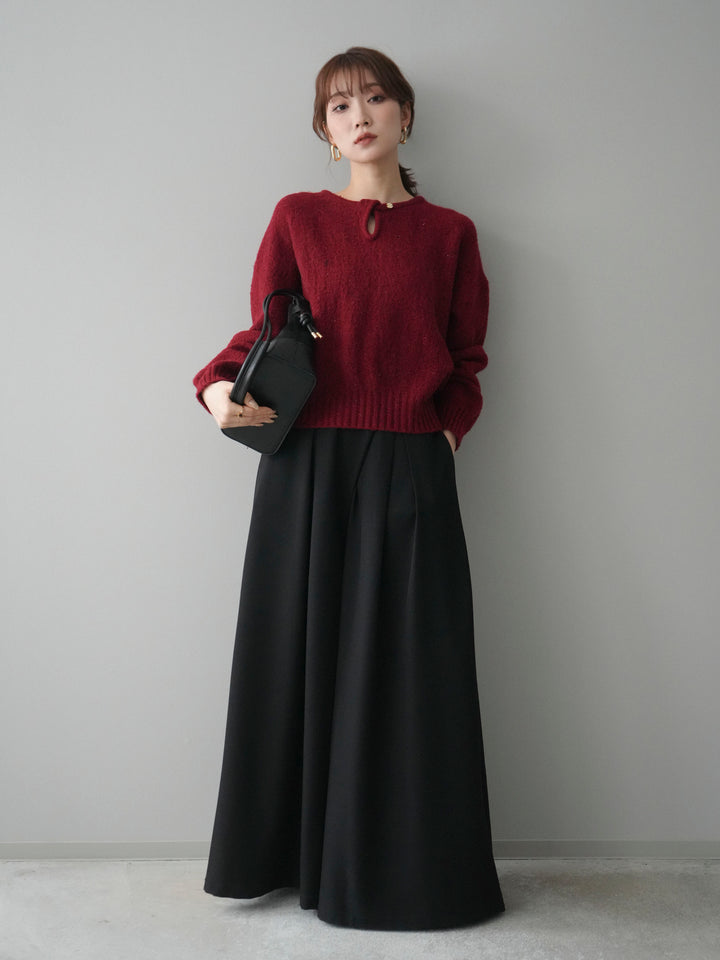 [予約]ツイストネックラメネップヤーンニットプルオーバー/red