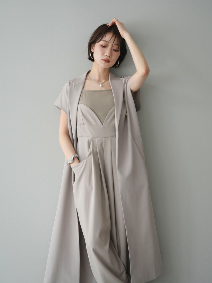 [予約]フレンチスリーブロングジレ/greige