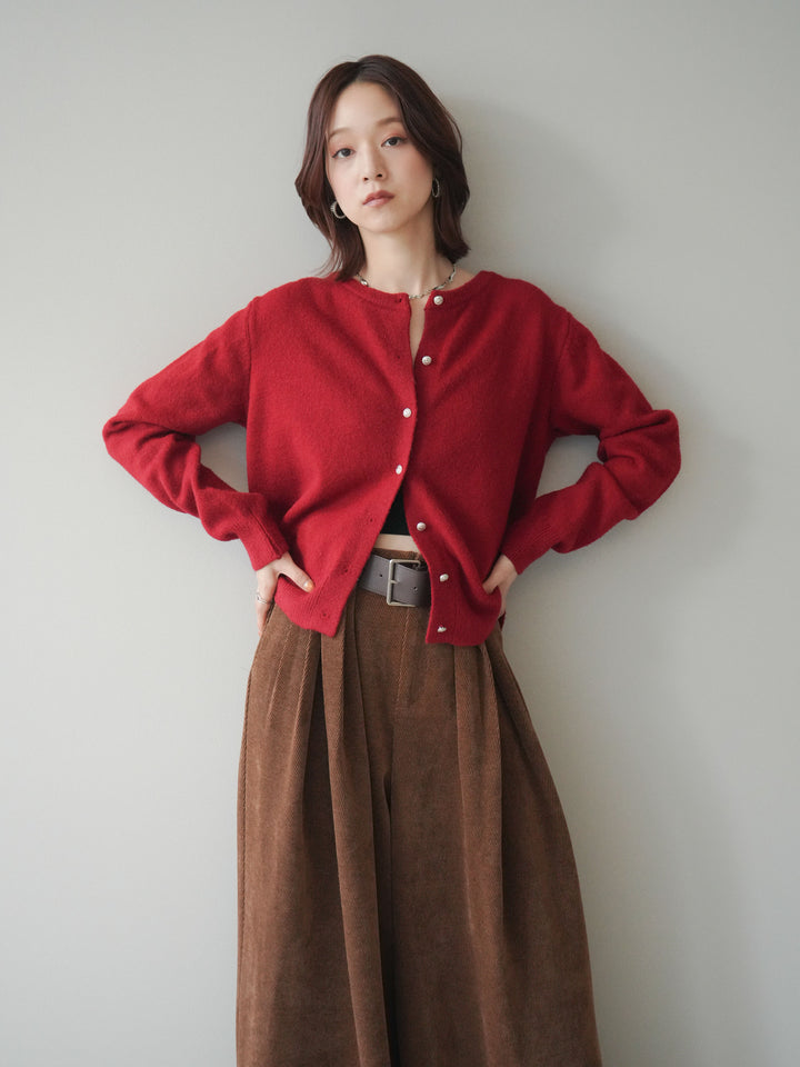 [SET]アンティークボタンニットカーディガン+ベルトデザインループコールテンワイドパンツ(ベルト付き)(2set)