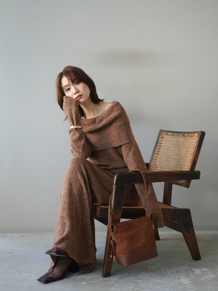 [予約]ミックスヤーンオフショルニットプルオーバー/オレンジ