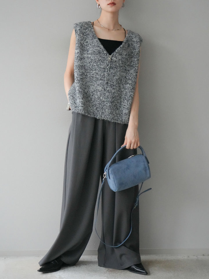 【預購】皮帶環設計寬褲/灰色