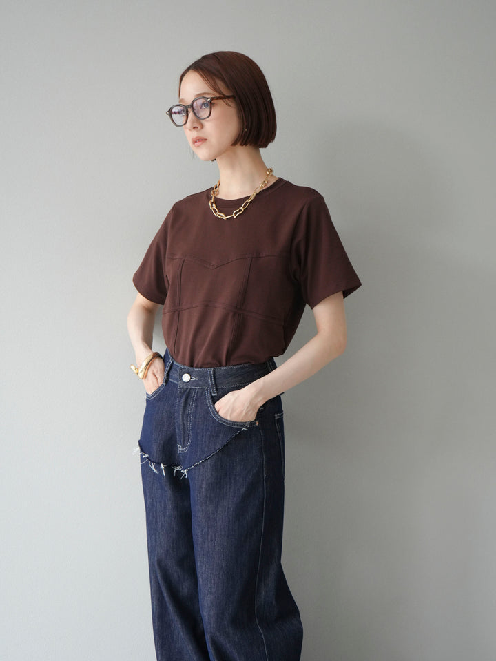 [SET]ビスチェデザインTシャツ+ヒップデザインデニムパンツ(2set)