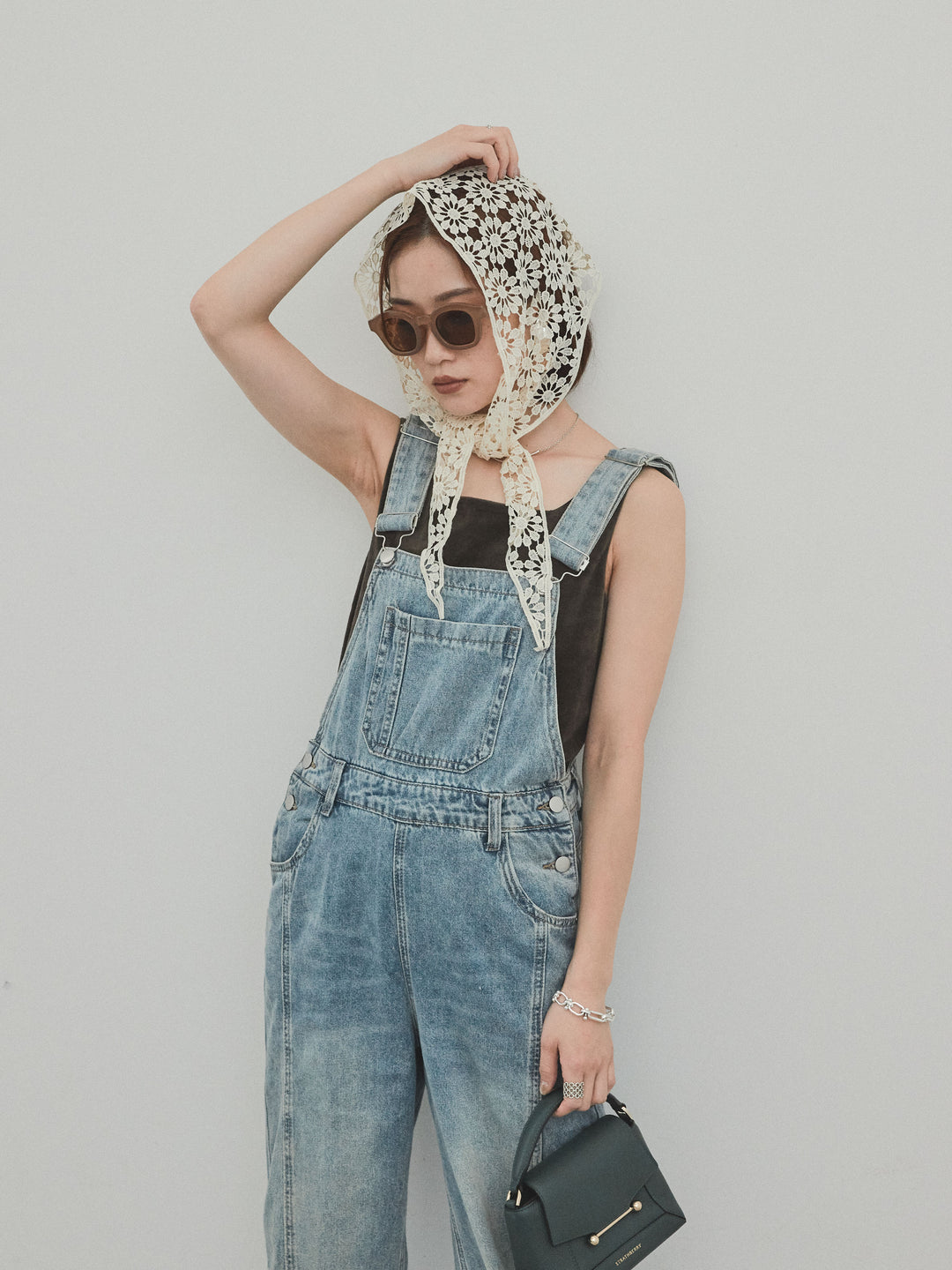 [予約]センターシームデニムサロペット /ライトブルー