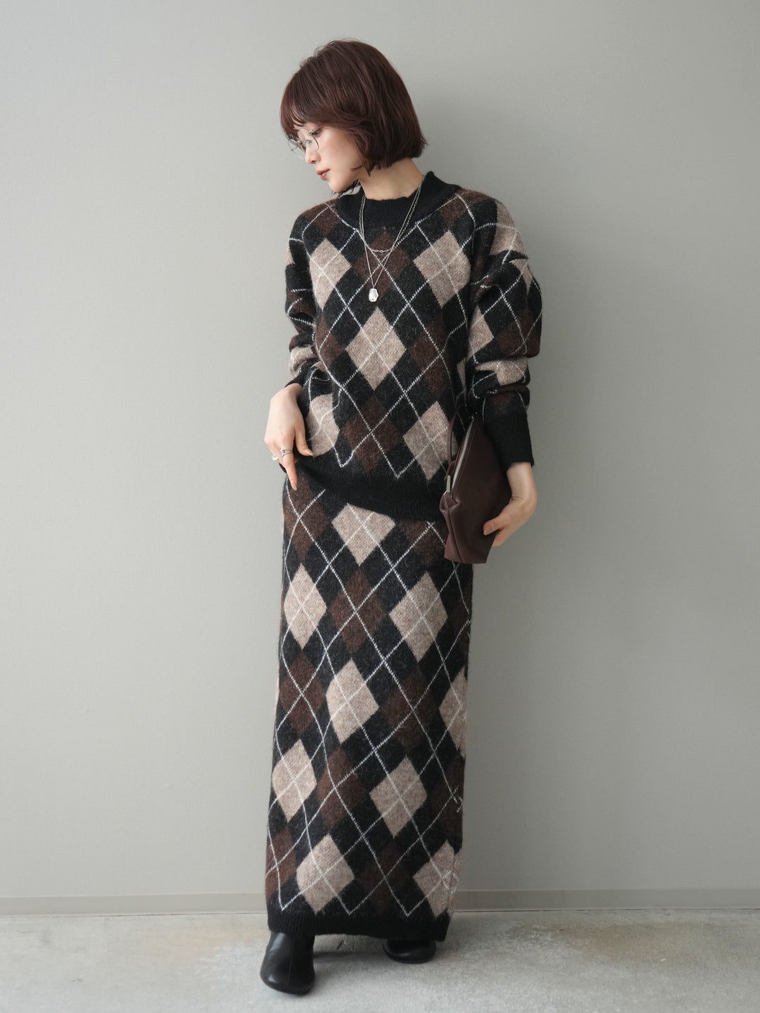 [SET]アーガイルニットプルオーバー&ロングスカートSET UP(2set)