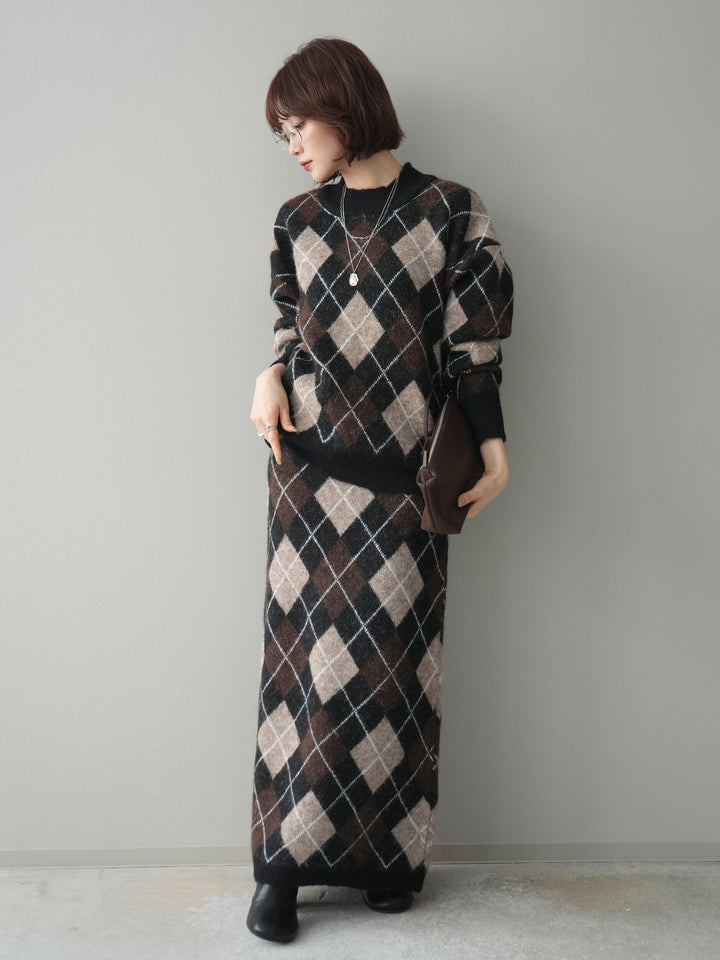 [SET]アーガイルニットプルオーバー&ロングスカートSET UP(2set)